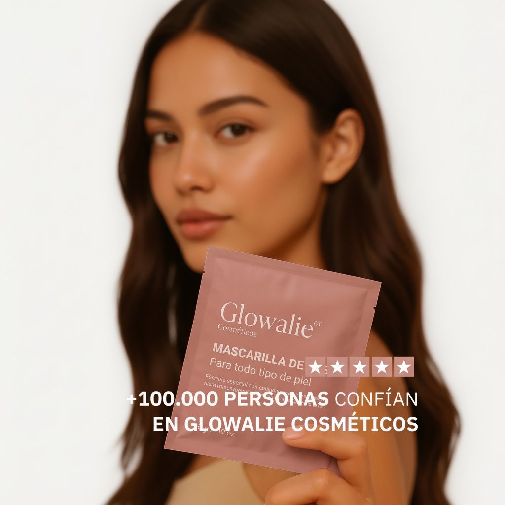 Mujer latina sosteniendo la mascarilla Glowalie