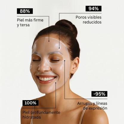 Mujer latina con la mascarilla de bio-colágeno Glowalie